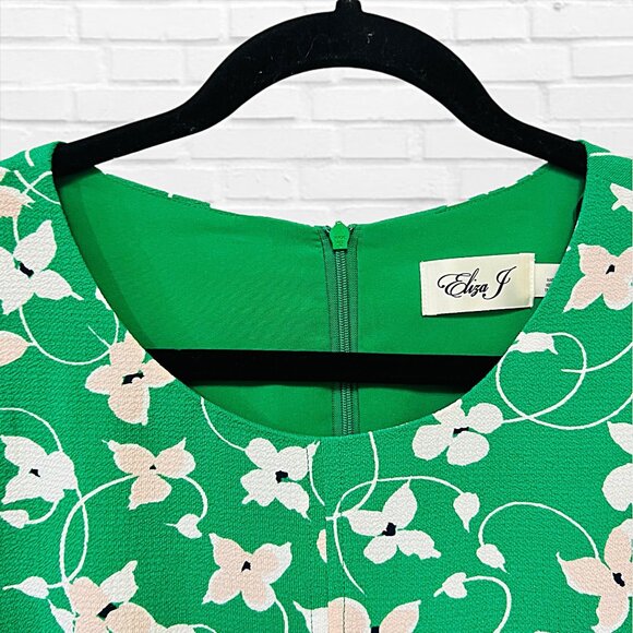 Eliza J Floral Shift Midi Dress Long Sleeve Fit & Flare Lined Pockets Size 12 - Picture 8 of 10